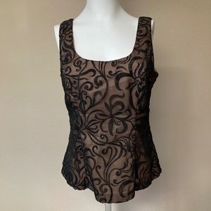 Vintage Dani Michaels Size 8 Lace Overlay Sleeveless Top Black Button Up Back